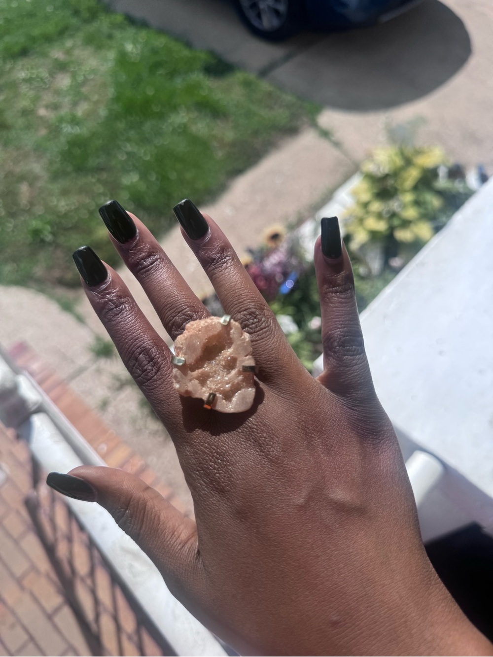 Handcrafted Peach Druzy Statement Ring - Women Jewelry
